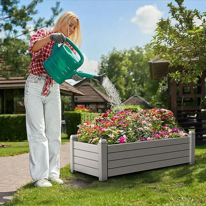 Elevated Raised Garden Bed,Outdoor Large Resin Patio Planter Box Stand Divisible with Drain Plug,Water Monitor for Plants Vegetables Flowers Fruits(Grey) by GreenHaven Gardens