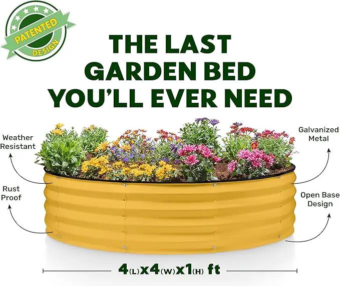Round Galvanized Raised Garden Bed // 4×4×1 ft (2-Pack) Galvanized Raised Garden Beds Outdoor for Gardening, Vegetables, Flowers // Patented Tool-Free Design Round Planter (Yellow) by GreenHaven Gardens