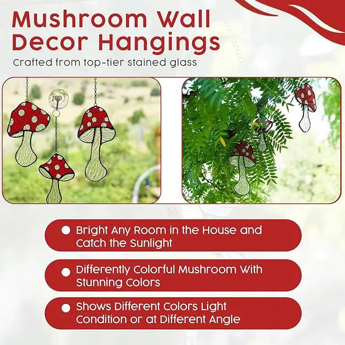 SENSORY4U Fly Agaric Hand-Painted Mushroom Stained Glass Suncatcher 3-Pack - Moon and Toadstool Window Hanging Ornaments - Nature-Inspired Home Décor for Plant and Mushroom Lovers by GreenHaven Gardens