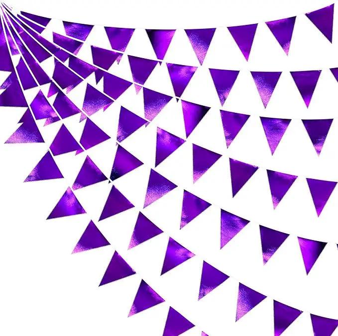 Purple Party Decorations Triangle Pennant Banner Flag Dark Purple Metallic Fabric Bunting Garland for Graduation Wedding Bridal Shower Birthday Anniversary Holiday Halloween Disco Party Supplies by GreenHaven Gardens