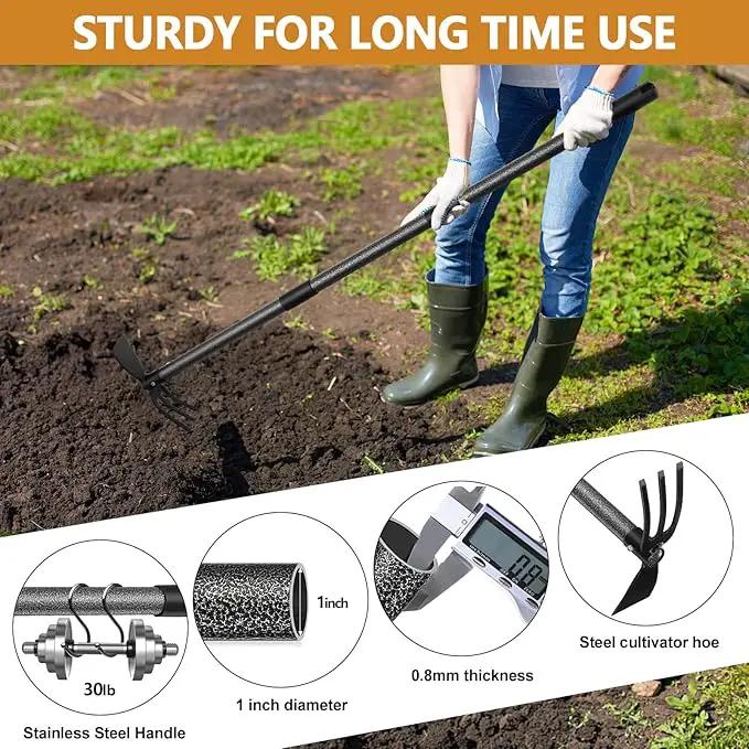 Garden Hoe Tool, 2-in-1 Heavy Duty Dual-Head Weeding Tool, 45" Adjustable Long Handle Cultivator for Weeding, Tilling, Lawn Yard Flower Bed Gardening Tool by GreenHaven Gardens