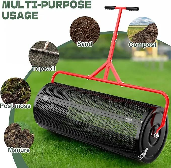 Compost Peat Moss Spreader for Lawn, 36 Inch Compost Roller Spreader with Adjustable T-Shaped Handle, Upgraded Side Clasps, Durable Lightweight Metal Roller, Lawn Garden Yard Care by GreenHaven Gardens