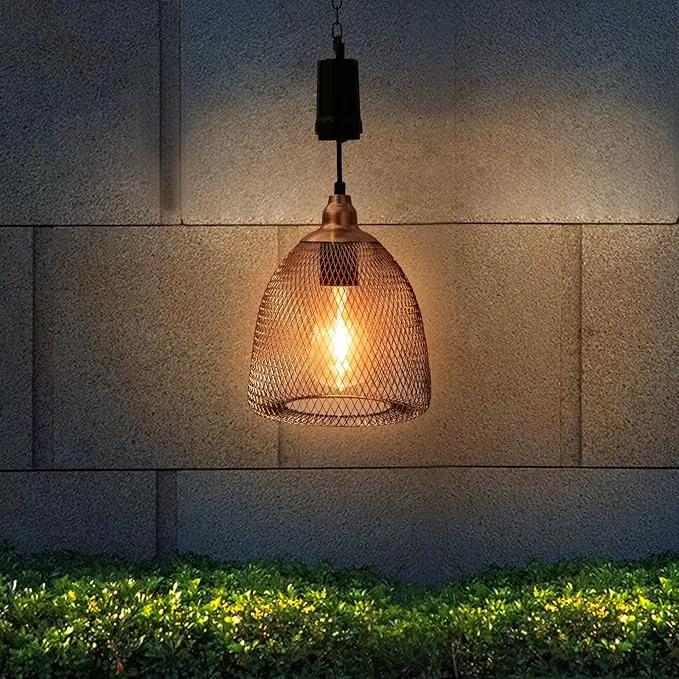 Battery Operated Hanging Light with 6 Hours Timer-Outdoor Indoor Pendant Chandelier Waterproof Lamp Lantern for Gazebo Porch Garden Patio Decorative Metal Warm White Bulb（Brown） by GreenHaven Gardens
