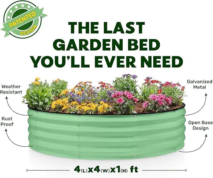 Round Galvanized Raised Garden Bed // 4×4×1 ft Galvanized Raised Garden Beds Outdoor for Gardening, Vegetables, Flowers // Patented Tool-Free Design Round Planter (Light Green) by GreenHaven Gardens