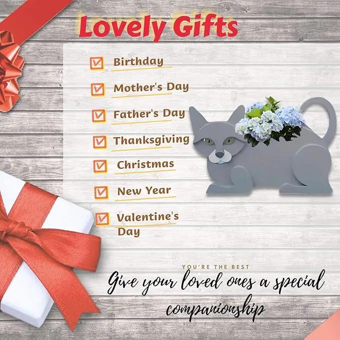 British Short Cat Planter Plant Pots,Cute Garden Cat Flower Planter,Cat Planters Birthday Gifts for Women,Office,Indoor/Outdoor Decor（12.5 * 5.12 * 7.8in） by GreenHaven Gardens