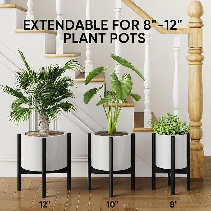 MUDEELA Adjustable Plant Stand Indoor, Bamboo Plant Stand 8 to 12 Inches, Single Floor Plant Stand for Indoor Plants, Bamboo Black Planter Stand for Indoor Plants, Pot Plant Not Included by GreenHaven Gardens