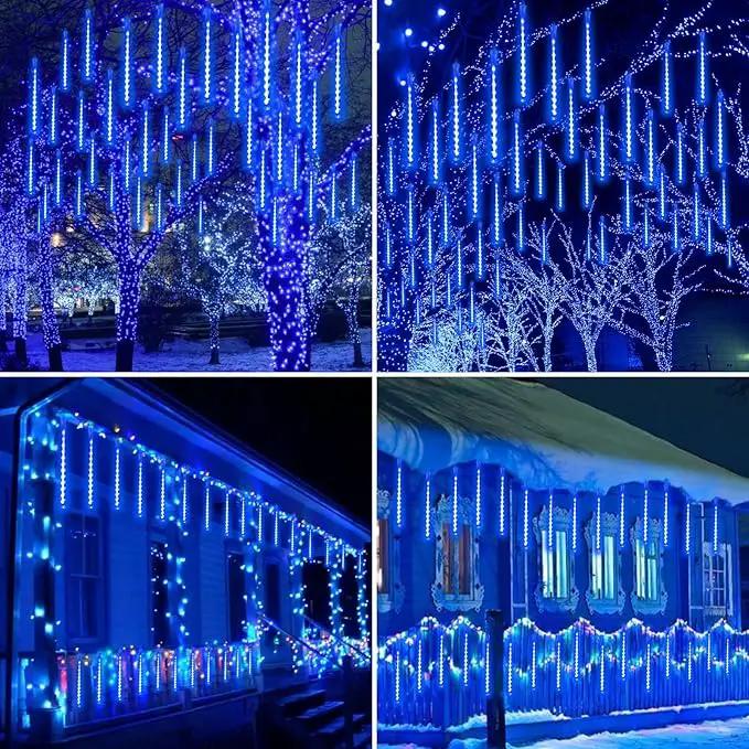 YIQU 2-Pack Extendable Christmas Lights Outdoor,16 Tubes 384 led Meteor Shower Rain Lights Led Falling Icicle Lights Perfect for Christmas Holiday Party Home Patio Outdoor Decorations(Blue) by GreenHaven Gardens