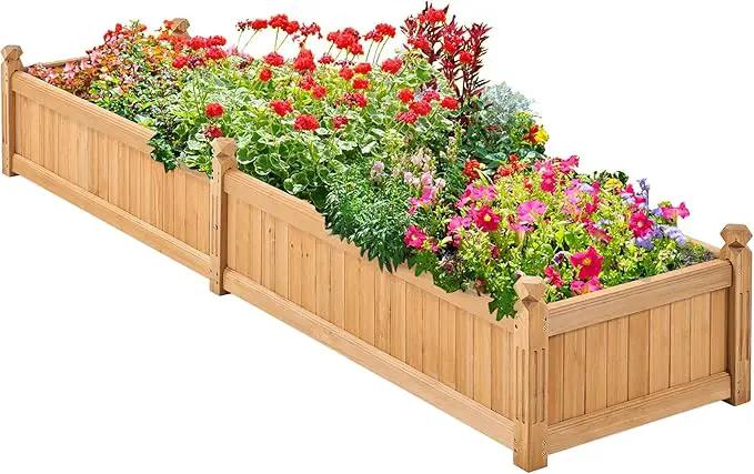 Yaheetech 90.5″ L×23.5″ W×16″ H Wooden Raised Garden Bed, Horticulture Wood Rectangular Garden Planter Outdoor, Raised Planter Box for Yard/Greenhouse/Vegetable/Flower/Herbs, Light Brown by GreenHaven Gardens