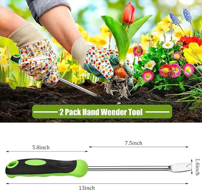 Hand Weeder Tool Garden Weeding Tool Gardening Weeder Tool with Ergonomic Handle, Stainless Steel Garden Lawn Farmland Transplant Gardening Plant Tool（2 Pronged Fork, 2 Pieces） by GreenHaven Gardens