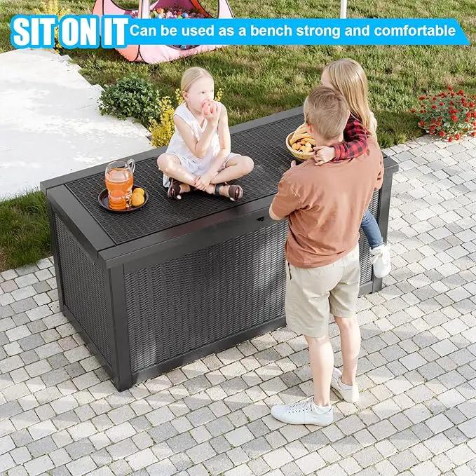 260 Gallon Large Resin Deck Box, Lockable Outdoor Storage Box for Patio Cushions Storage Furniture,Garden Tools, Pool Supplies, Weatherproof and UV Resistant-Black Rattan (260 Gallon) by GreenHaven Gardens