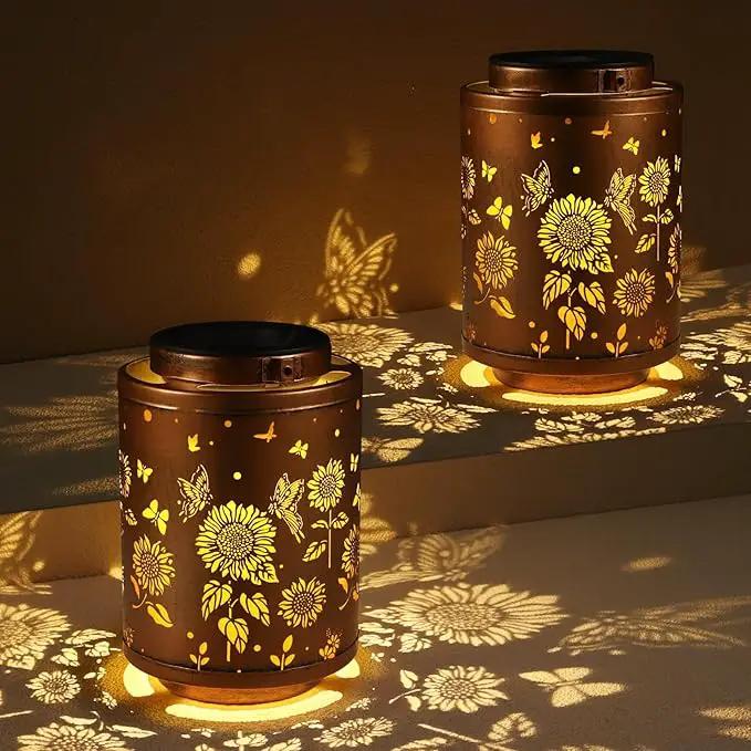 2 Pack Solar Outdoor Lanterns, Garden Decor LED Light Hanging Waterproof Solar Metal Lantern Birthday Gifts for Women Mon Grandma Sunflower Solar Lights Outdoor Decoration(Butterflies) by GreenHaven Gardens