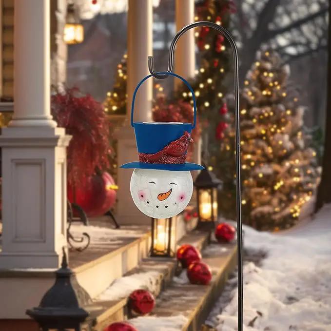 TERESA'S COLLECTIONS Outdoor Christmas Decorations for House, 36'' Snowman Glass Solar Lantern Stake with Blue Cardinal Hat, Xmas Grinch Solar Christmas Lights for Garden Party Decor by GreenHaven Gardens