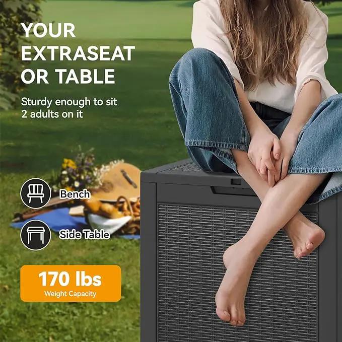 KAMABOKO 31 Gallon Outdoor Storage Box, Resin Deck Boxes Indoor and outdoor, Waterproof Storage Box Lockable Lid for Garden Tools, Package Delivery, Pool Supplies, Patio Cushions, Black by GreenHaven Gardens