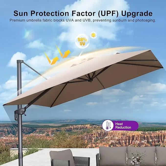 PURPLE LEAF 9 FT Cantilever Patio Umbrella Outdoor Aluminum Offset Square Umbrella with 3 Years Fade Resistance Recycled Fabric and 360-degree Rotation for Deck Pool Garden, Sand Dune by GreenHaven Gardens