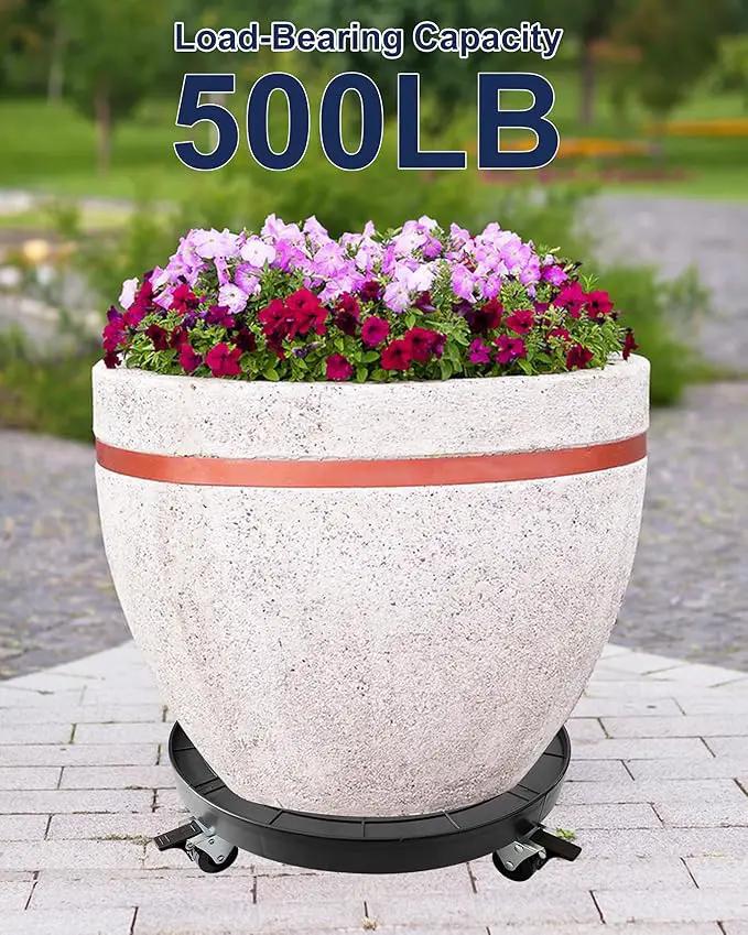 16 Inch Plant Caddy with Wheels Outdoor Indoor 2 Pack, Large Rolling Plant Stand for 500lb Heavy Duty Flower Pots, Round Plant Rollers Lockable Potted Planter Dolly, Black by GreenHaven Gardens