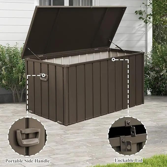 Domi Deck Box 190 Gallon, Waterproof Lockable Steel Outdoor Storage Container for Outside Cushions, Garden Tools and Pools Equipment, Brown by GreenHaven Gardens