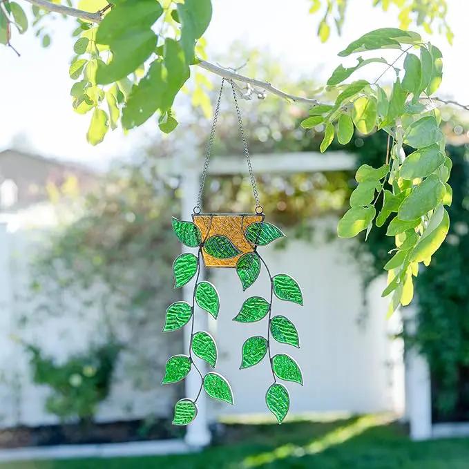 Stained Glass Window Hanging 17 Leaf Plant Stain Glass Window Hanging Real Stained Glass Hanging Hanging Stained Glass for Windows Stained Glass suncatchers Stained Glass Plant Stained Glass by GreenHaven Gardens