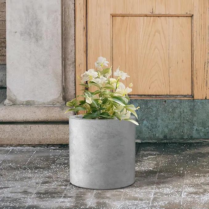 Kante 9.8" Dia Round Concrete Planter, Modern Style Large Cylindrical Plant Pot with Drainage Hole and Rubber Plug for Indoor Outdoor Patio, Natural Concrete by GreenHaven Gardens