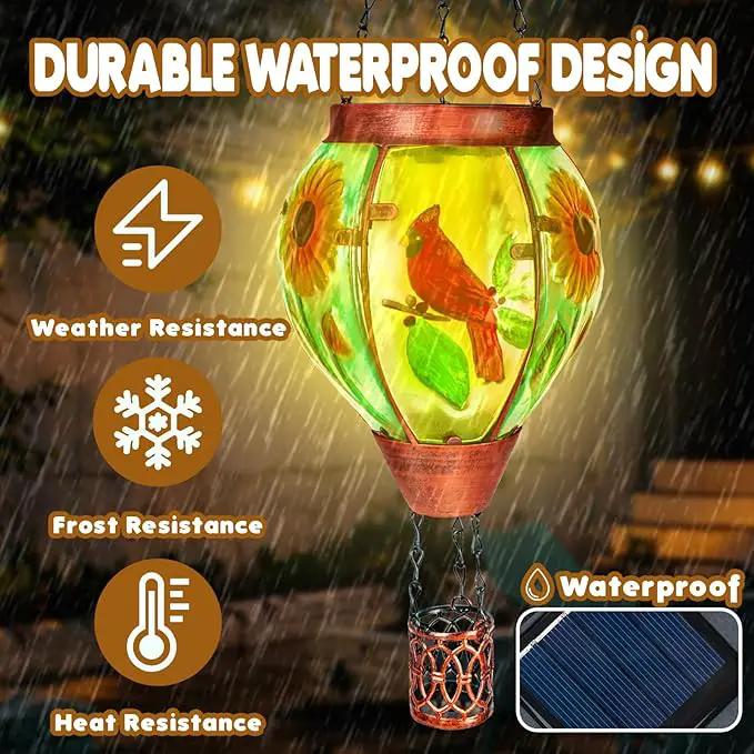 Solar Hot Air Balloon Lantern with Flame， Cardinal Glass Solar Hanging Lights Outdoor Yard Patio Farmhouse Decoration, Cardinal Gifts for Women Grandma Mom - Cardinal by GreenHaven Gardens