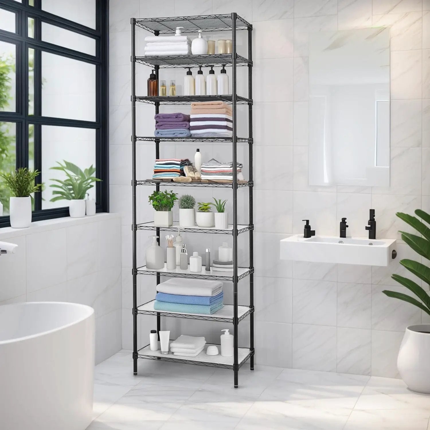 Finnhomy 9-Tier Wire Shelving Unit Adjustable Steel Wire Rack Shelving, 81 Inches Height 9 Shelves Metal Storage Rack, Pantry Shelves for Storage with PE mat, NSF Certified, Black by GreenHaven Gardens