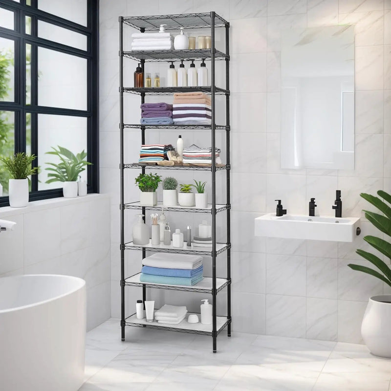 Finnhomy 9-Tier Wire Shelving Unit Adjustable Steel Wire Rack Shelving, 81 Inches Height 9 Shelves Metal Storage Rack, Pantry Shelves for Storage with PE mat, NSF Certified, Black by GreenHaven Gardens