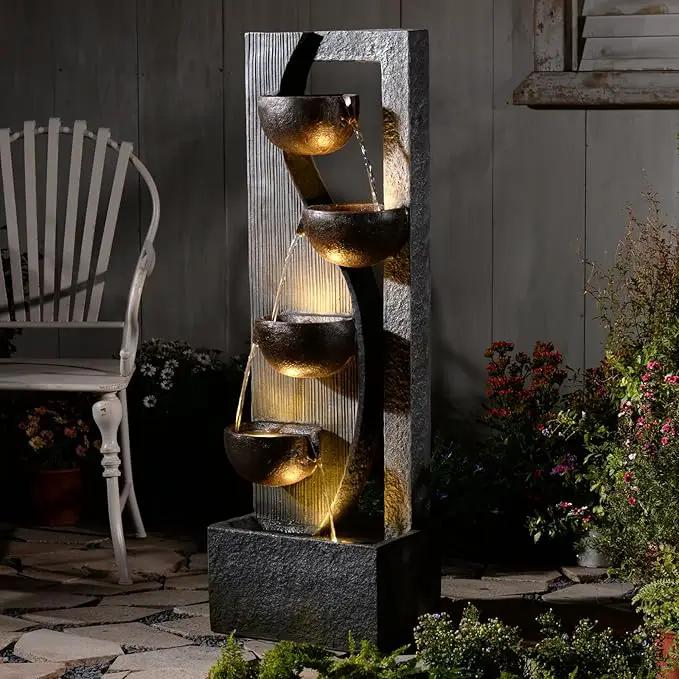 5-Tier Cascading Outdoor Fountain with LED Lights, 49.2" Tall Resin Waterfall Fountain for Garden, Patio, Backyard - Freestanding Water Feature by GreenHaven Gardens