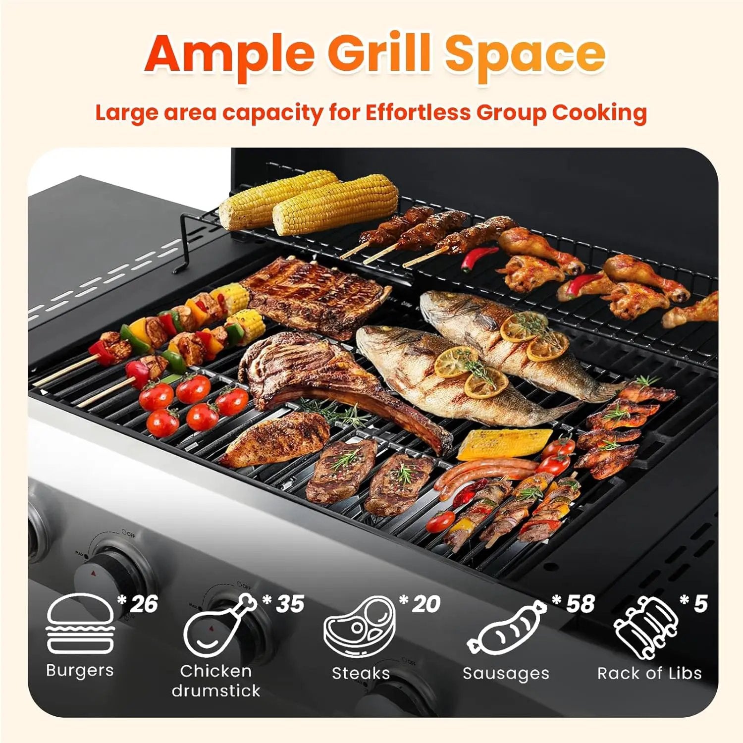 4-Burner Propane Gas BBQ Grill with Porcelain-Enameled Cast Iron Grates, Baking Sheet, 2 Foldable Side Table, 49,200 BTU Stainless Steel Grill for Outdoor Camping Barbecue Grilling Backyard Cooking by GreenHaven Gardens