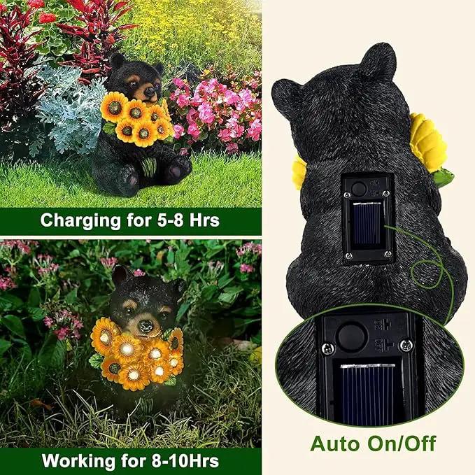 ILLUMINEW Solar Garden Lights Outdoor Statues Black Bear with Sunflowers, Sculpture Decor Mother Gifts for Women, Men or Daughter, Unique Garden Statues for Housewarming Gifts by GreenHaven Gardens