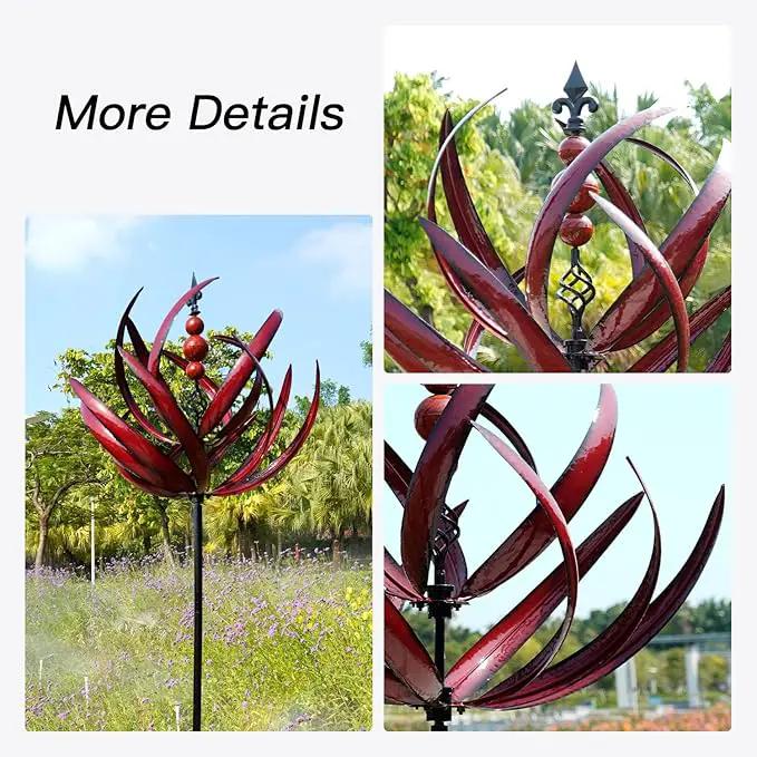 Yard Garden Wind Spinners - Large Outdoor Metal Wind Spinners Sculptures, Lawn Yard Art Garden Decor (Burgundy Lotus) by GreenHaven Gardens