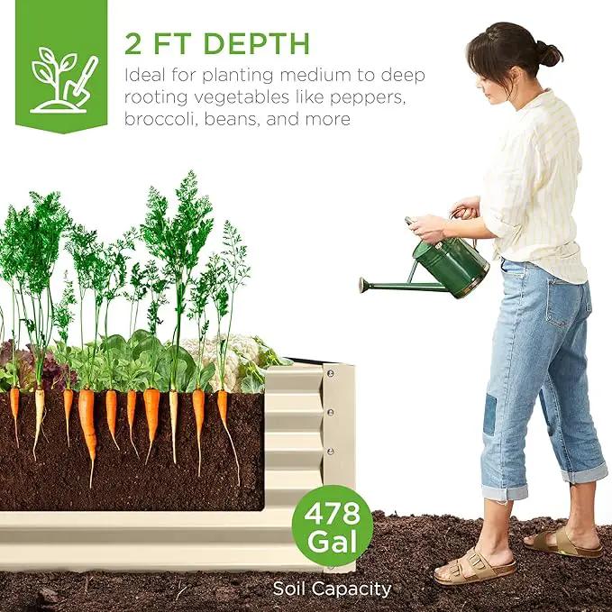 Best Choice Products 8x4x2ft Outdoor Metal Raised Garden Bed, Deep Root Planter Box for Vegetables, Flowers, Herbs, and Succulents w/ 478 Gallon Capacity - Beige by GreenHaven Gardens
