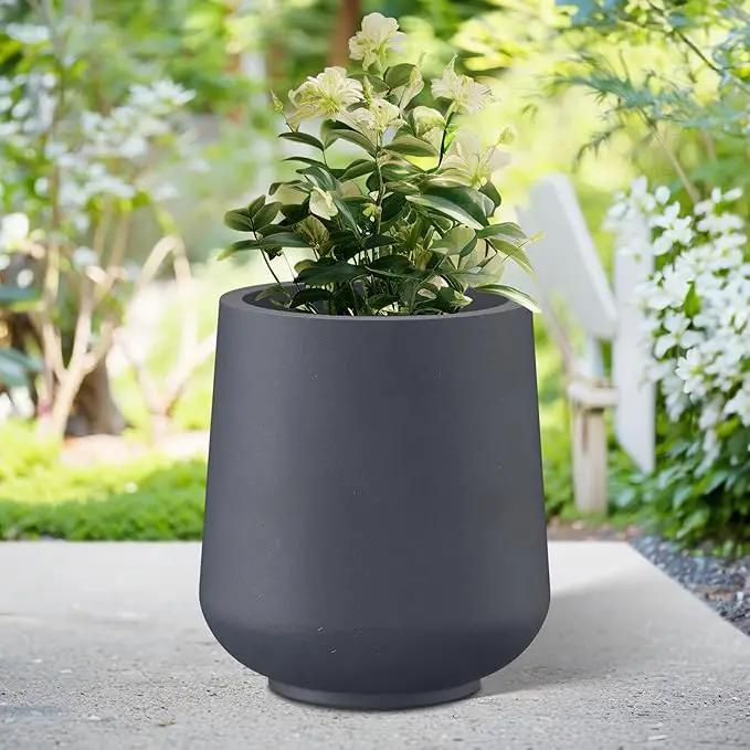 Kante 15.3" Dia Round Concrete Planter, Outdoor Indoor Large Plant Pots Containers with Drainage Hole and Rubber Plug for Home Garden Patio, Dark Gray by GreenHaven Gardens