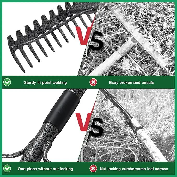 49'' Bow Rake ，17 Tines Metal Head Rakes with Stainless Steel Handle，Heavy Duty Garden Rake for Loosening Soil Gathering Leaf Leveling Lawn Farming Land Management Yarn Thatch Rake by GreenHaven Gardens