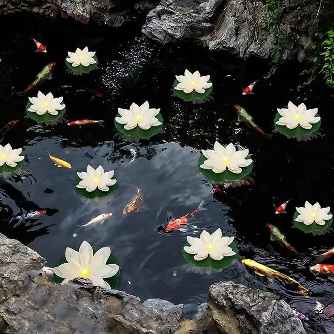 12 PCS Diwali Waterproof Floating Lotus Light - Floating Flower Light Battery Operated Water Activated Warm White Pool Flower Lamp Wedding,Anniversary,Garden Decoration(6Inch & 5Inch) by GreenHaven Gardens