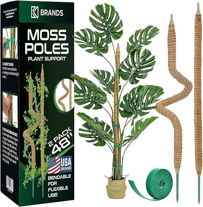2 Pack 46'' Bendable Moss Pole Monstera Plant Support for Climbing Indoor Plants - Stakes for Potted Climbers - Tall Sticks Indoor Trellis for Houseplants - Accessories for Monstera Pot by GreenHaven Gardens