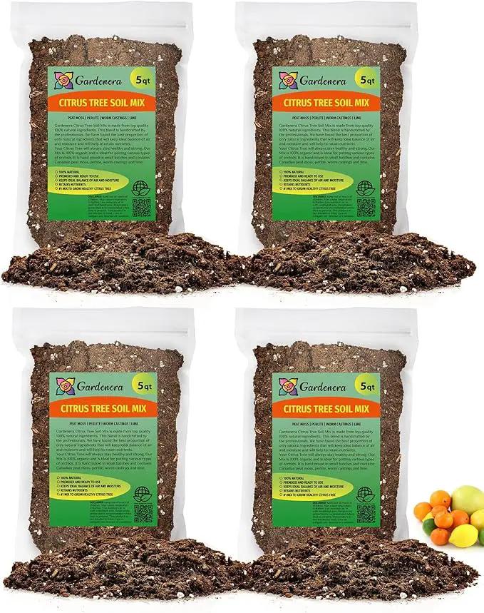 Citrus Tree Potting Soil Mix - 20 Quart - Special Blend for Indoor Oranges, Lemons, Limes and More - (4 Bags of 5 Quart) by GreenHaven Gardens