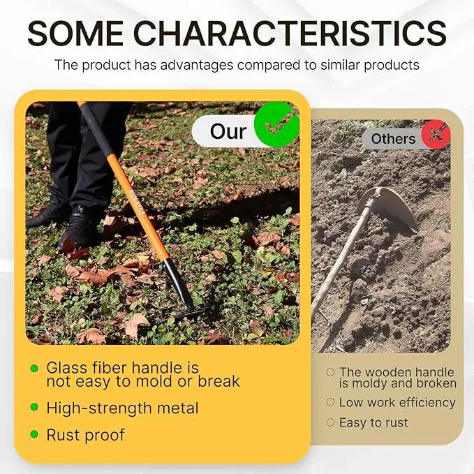 Garden Hoe,Garden Tools for Weeding,Hoe Garden Tool for Gardening Planting with Fiberglass Handle,57Inches,Orange by GreenHaven Gardens