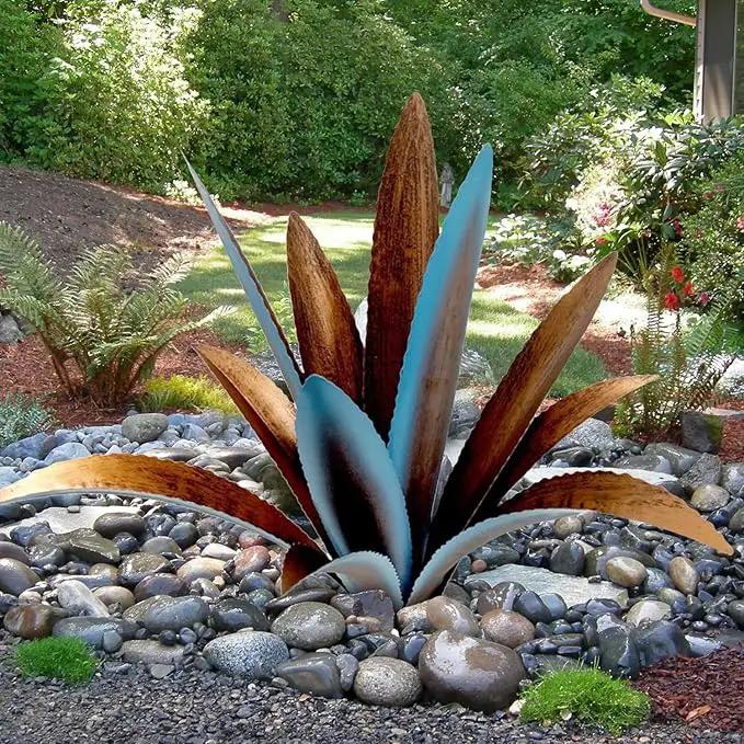 DIY Metal Agave Plant Art Yard Tequila Art Sculpture, Tequila Rustic Garden Sculpture Statue Outdoor Decor,Agave Metal Plants for Yard, Garden Lawn Ornaments (12 Leaves -Blue) by GreenHaven Gardens
