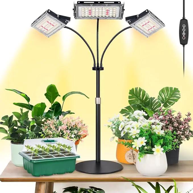 LBW Plant Grow Light, Full Spectrum Tri-Head Desk Plant Light for Indoor Plants, Growing Lamp with 3H/6H/12H Timer, 6-Level Brightness, 3 Lighting Modes, Height Adjustable, Ideal for Indoor Growth by GreenHaven Gardens