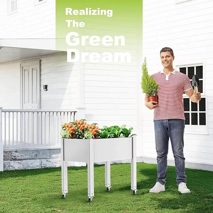 Horticulture Raised Garden Bed with Legs, Divisible Raised Resin Planter Box for Backyard, Patio, Balcony, with 4 Legs & 4 Swivel Lockable Wheels(Ashen,30.04 * 17.72 * 28.9) by GreenHaven Gardens