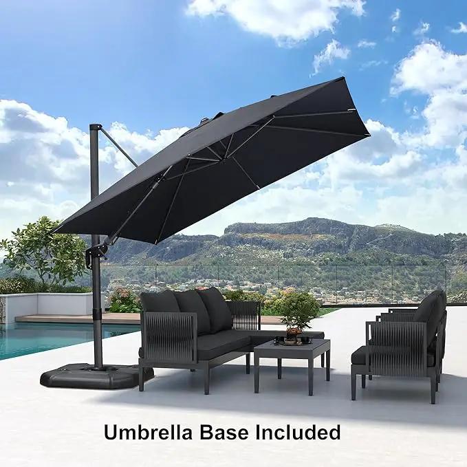 PURPLE LEAF 9.8' X 9.8' Tilting Patio Umbrella with Base Outdoor Cantilever Swivel Square Umbrella with Tilt Aluminum Offset Umbrella with 360-degree Rotation for Garden Deck Pool Patio Grey by GreenHaven Gardens