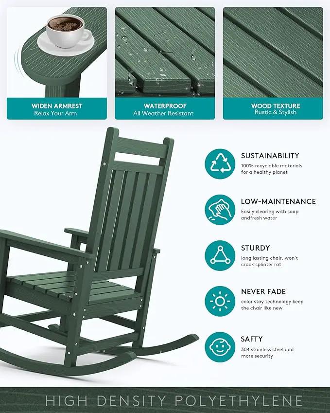 SERWALL HDPE Rocking Chair, Outdoor Rocking Chair for Adults, All Weather Porch Rocker for Lawn Garden, Green by GreenHaven Gardens