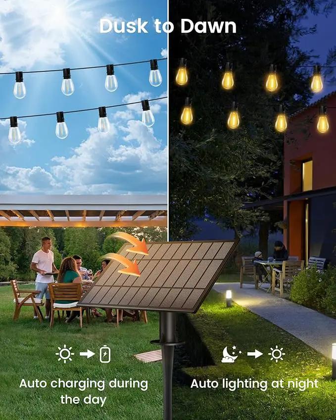 Solar Powered 150FT Outdoor String Lights 35+2 LED Bulbs Waterproof Shatterproof Remote Control Dimmable Extra Long Hanging Lights for Large Yard Deck Market Cafe Event Lighting by GreenHaven Gardens