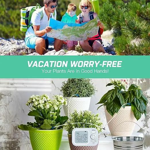 Automatic Plant Waterer Indoor Self Watering System for 15 Potted Plants, Auto Drip Irrigation Kit Programmable Water Timer with Smart Humidity Detection, Blue by GreenHaven Gardens