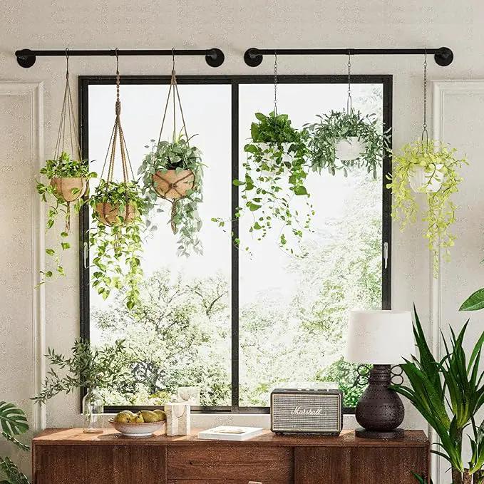 2Pc Hanging Planters for Indoor Plants Plant Hanger Indoor Hanging Plant Holder Black Metal Rod(Pot/Chain/Plant not Included by GreenHaven Gardens