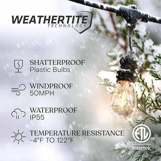 Brightech Ambience Pro - Waterproof LED Outdoor String Lights - 15 Hanging, Dimmable 2W Vintage Edison Bulbs - 48 Ft Commercial Grade Patio Lights Create Cafe Ambience in Your Backyard by GreenHaven Gardens