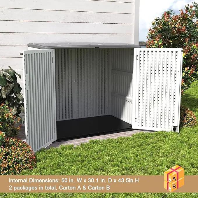 KINYING Larger Outdoor Storage Shed Weather Resistance, Horizontal Outdoor Storage Box Waterproof for Garden, Patios, Backyards, 48 Cu.ft Capacity for Garbage Cans, Lawn Mower, Garden Tools by GreenHaven Gardens