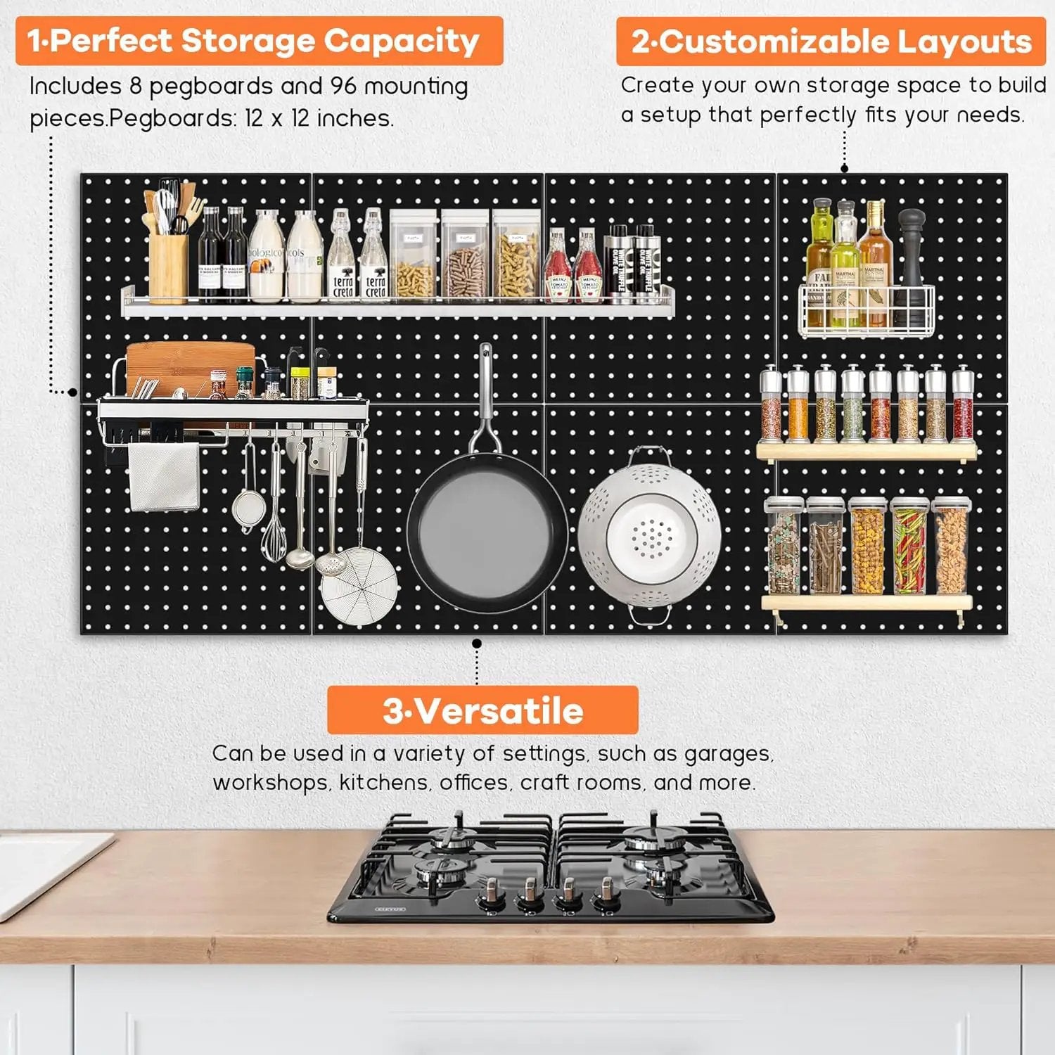 88 PCS Pegboard Panels Metal Black with Accessories Kit, Heavy Duty Steel Peg Boards Wall Tool Organizer with Screw, Bins, Hooks, Peg Locks for Garage, Tool Storage, Office, Craft Room, Kitchen by GreenHaven Gardens