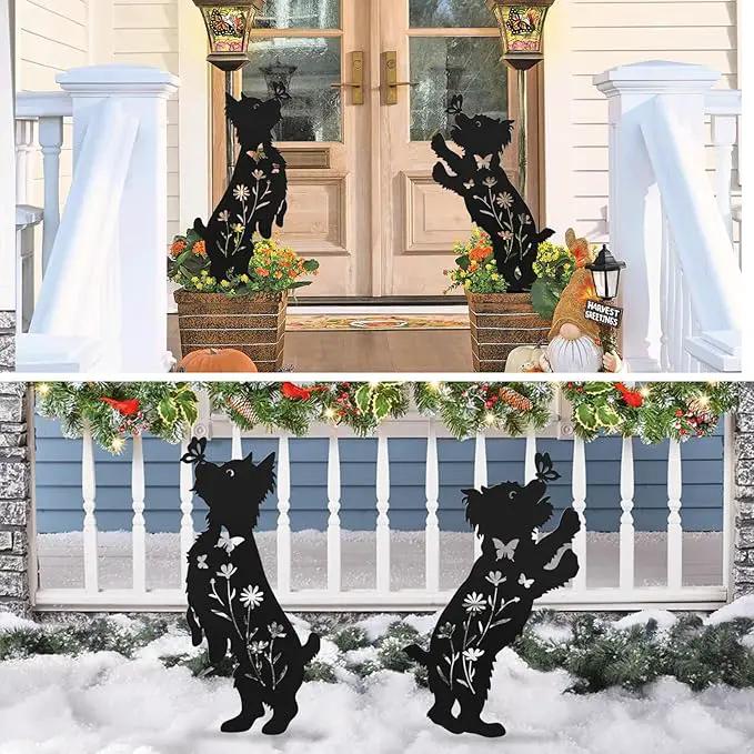 Metal Dog Garden Decor for Outside,Set of 2 Silhouette Yorkie Garden Stakes Decoratvie,Dog Garden Statues by GreenHaven Gardens