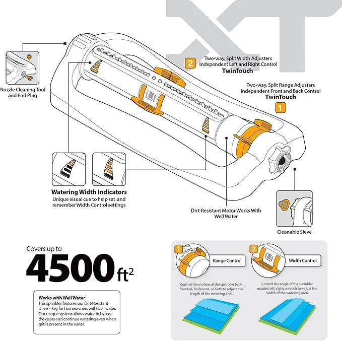 Melnor 65165AMZ XT Turbo Oscillating Sprinkler, 4,500 sq. ft., Quick Connect Bundle, 2-Way Adjustable, Black, Yellow by GreenHaven Gardens