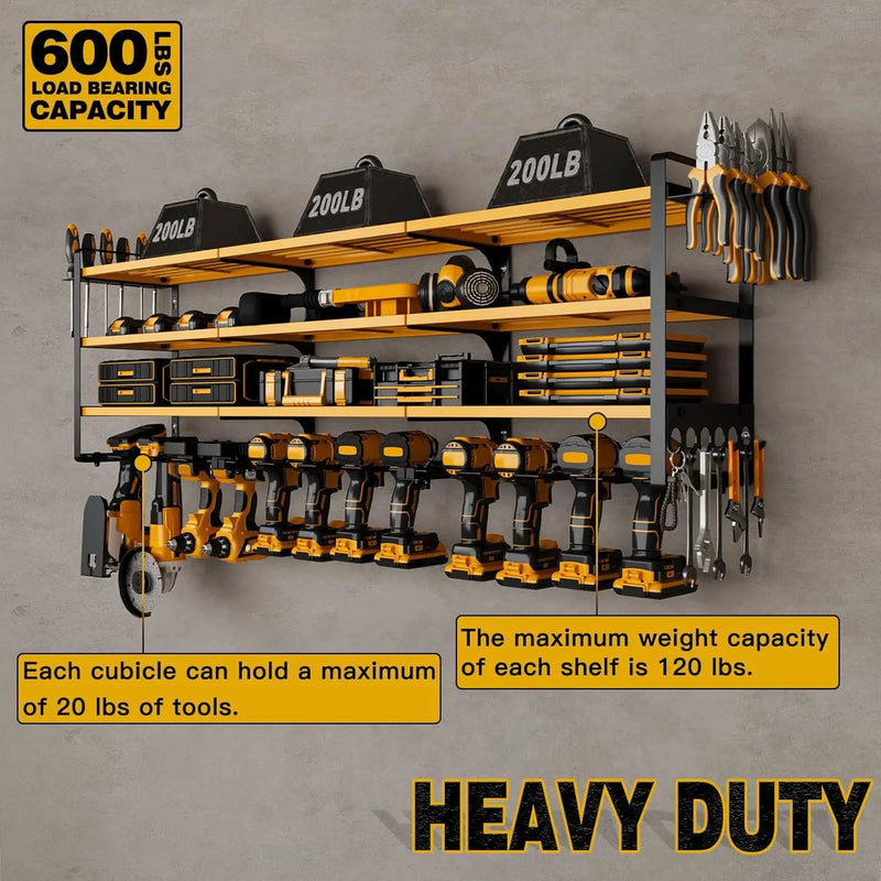 48" Large Power Tools Organizer Wall Mount,12 Drill Holder for Garage, Workshop Heavy Duty Storage Rack (Yellow) by GreenHaven Gardens